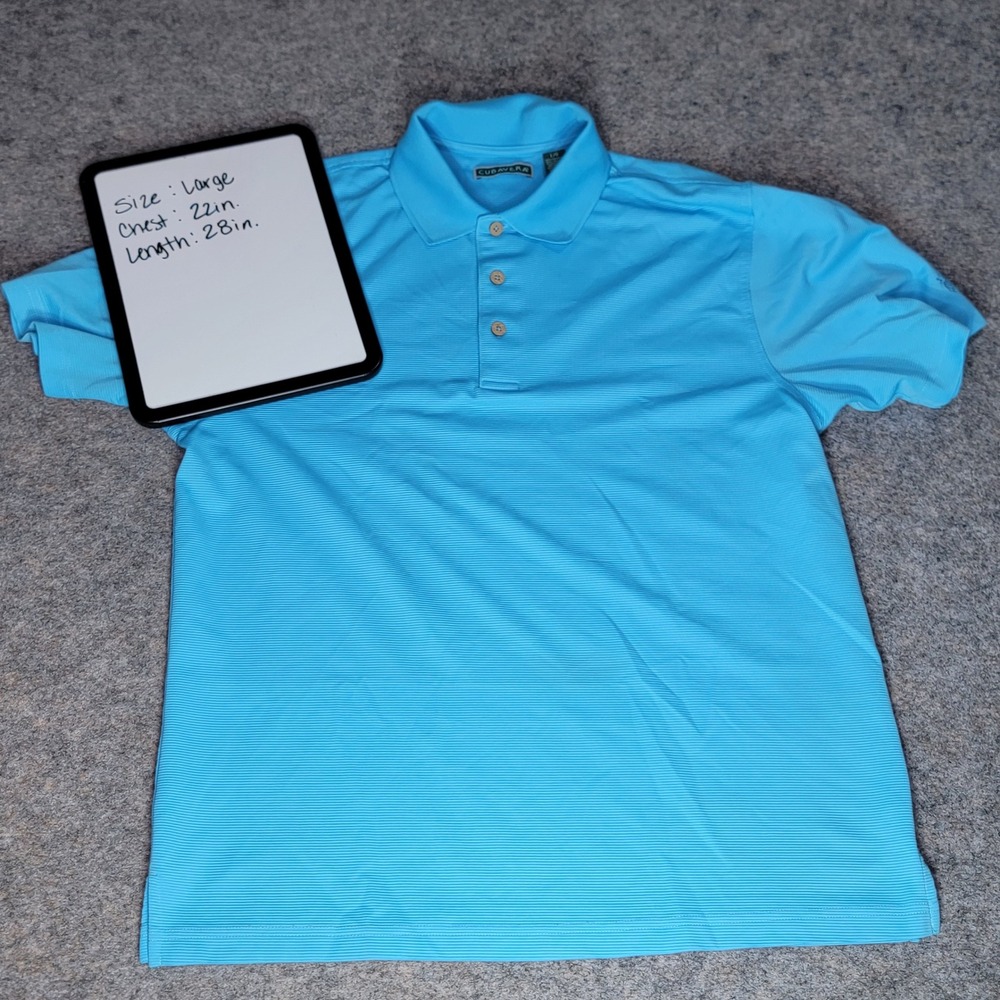 CUBAVERA Men's Large Blue Striped Short Sleeve Polo Golf Shirt‎